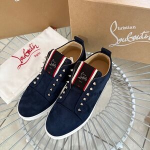 CHRISTIAN LOUBOUTIN 3210169 Blue Suede Pique A Vontade Sneakers, 41.5, 42